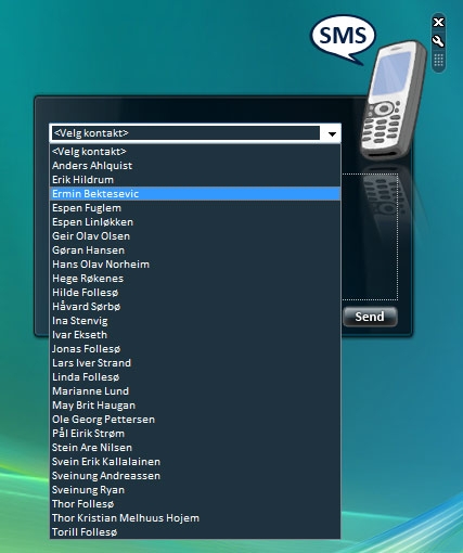 Gadget floating on desktop showing contacts