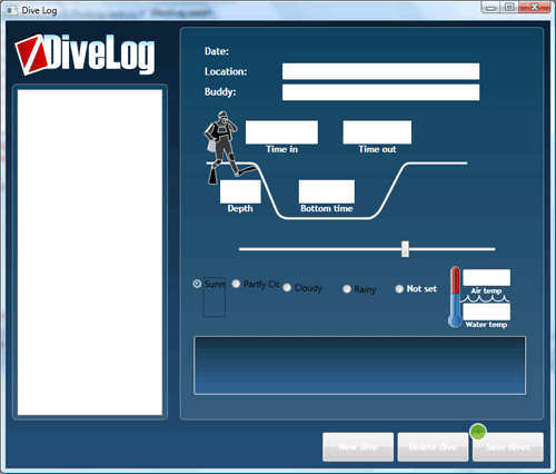 Dive Log app after initial XAML port.