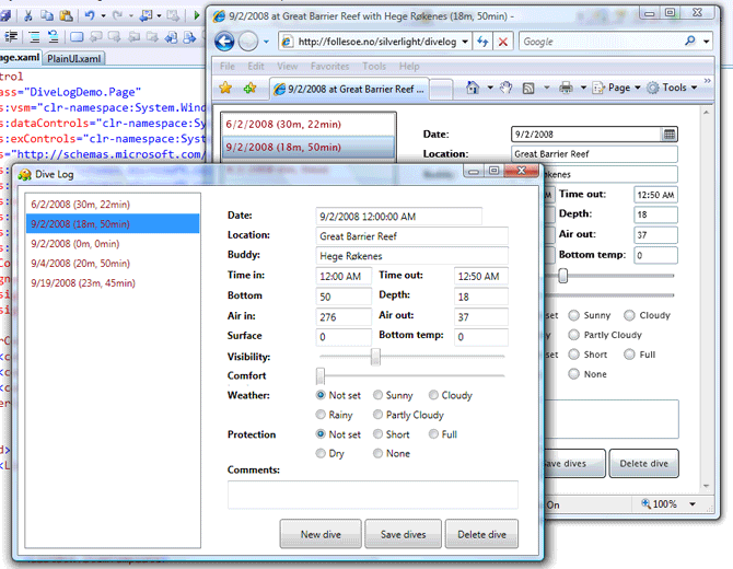 Dive Log Silverlight vs WPF